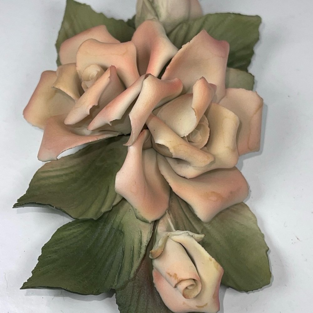 Cecile Brunner Italian Capodimonte pink roses sculpted floral home decor figure